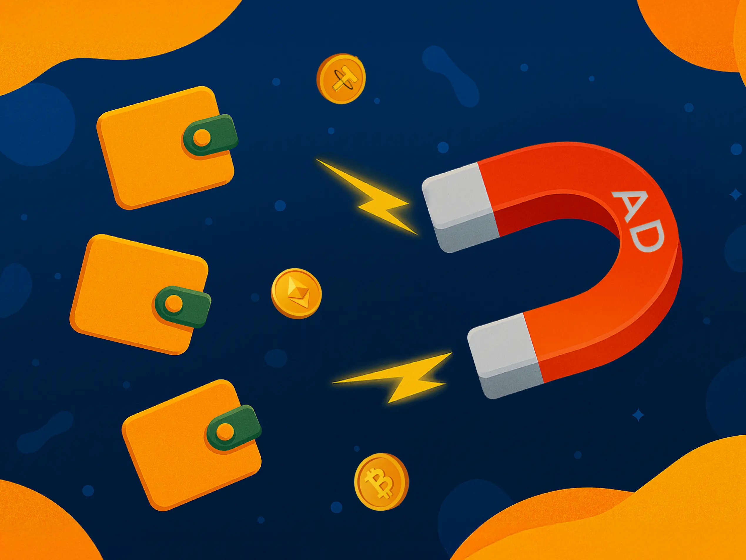 a magnet attracting money - Web3 Ad: Scale Post-Launch Growth in 2025