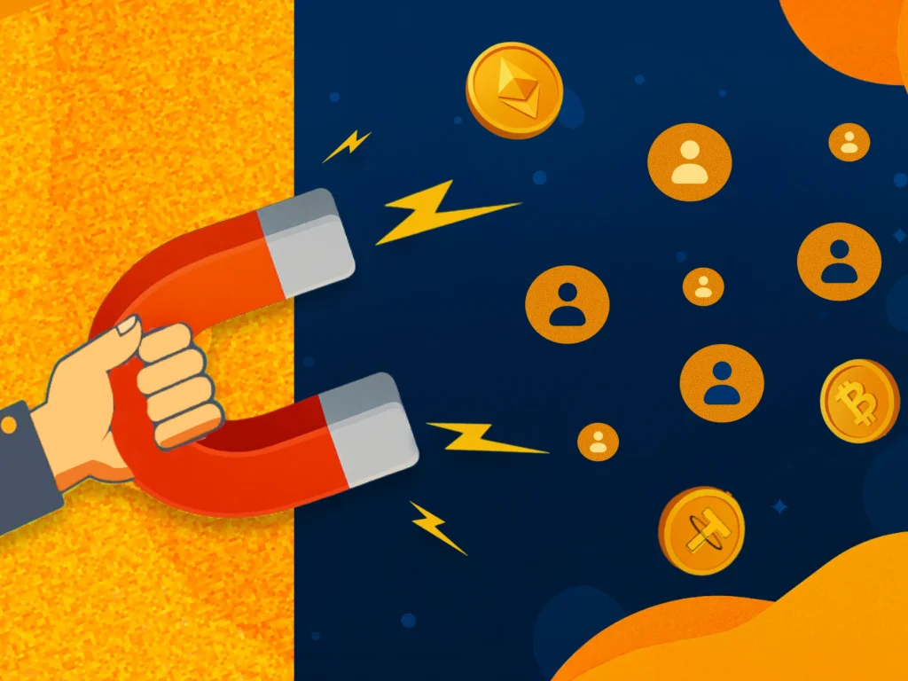a cartoon of a hand holding a magnet - What Is a Web3 Lead Magnet in 2025?