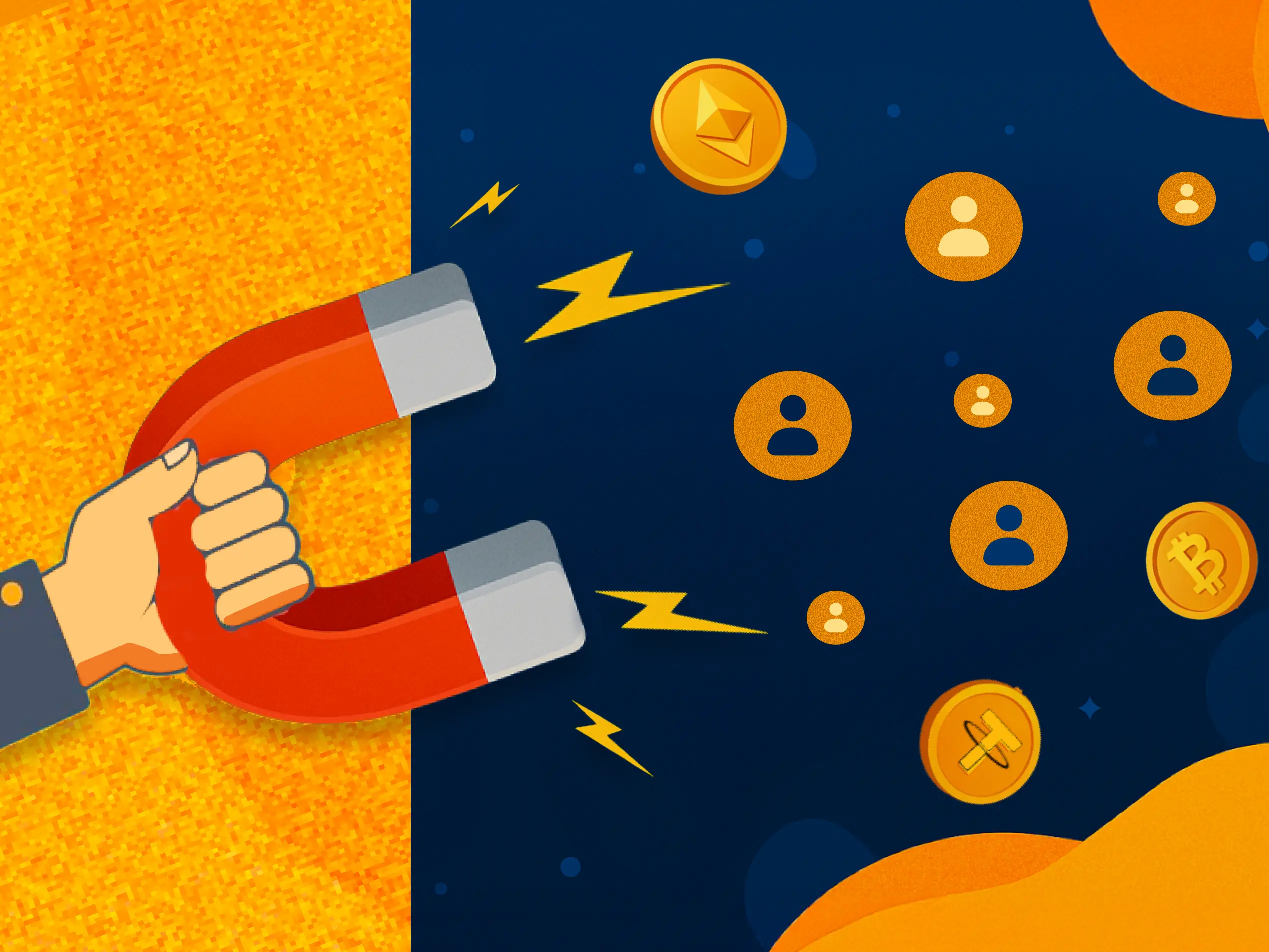 a cartoon of a hand holding a magnet - What Is a Web3 Lead Magnet in 2025?