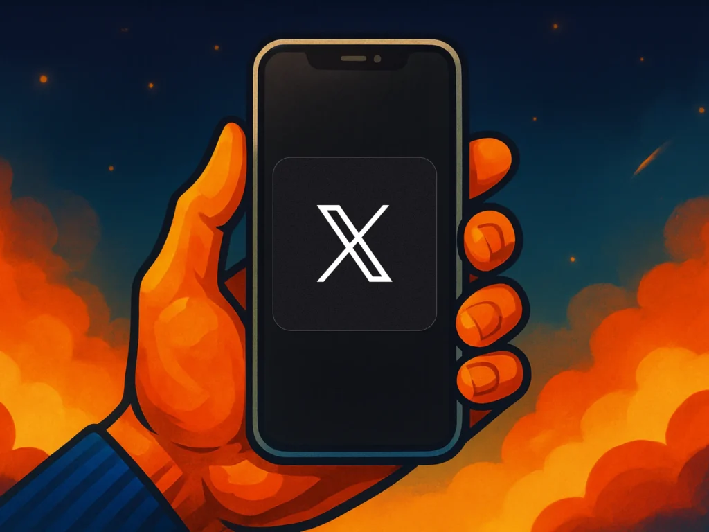 Hand holding phone with X logo - Twitter (X) Algorithm 2025 for Crypto: Hooks, Timing and Virality Tips