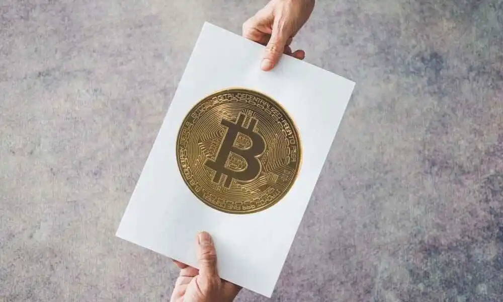 Person holding Bitcoin illustration on paper - How to Write a Best Crypto White Paper in 2025